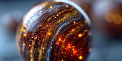 un cautivador resumen imagen de un brillante esfera con intrincado detalles y reluciente luces. foto