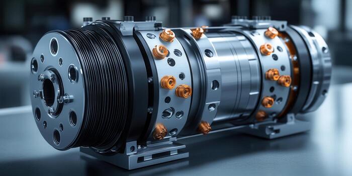 Intricate metallic industrial component, a detailed look at precision engineering. photo