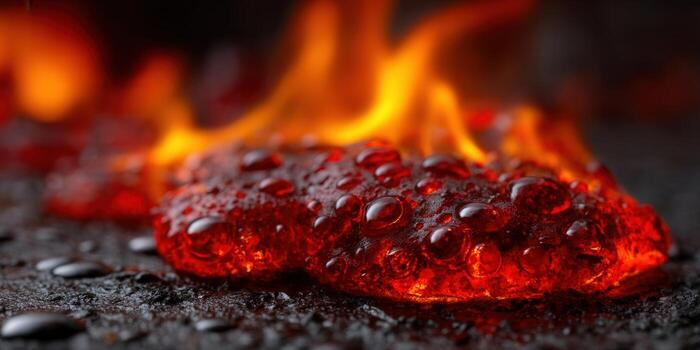 Fiery lava flows, displaying intense heat, and a raw, natural geological display. photo