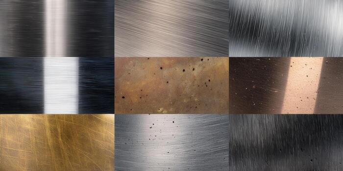 a collection of diverse textures, including metal, concrete, and scratch effects, presented in a grid format. photo