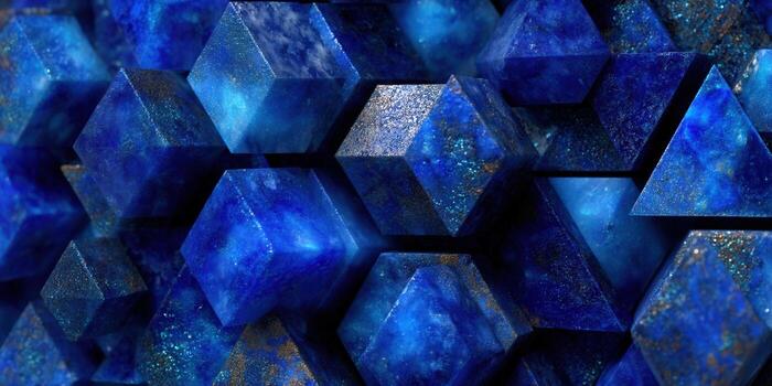 Abstract geometric shapes create a stunning, textured blue design, perfect for backgrounds. photo