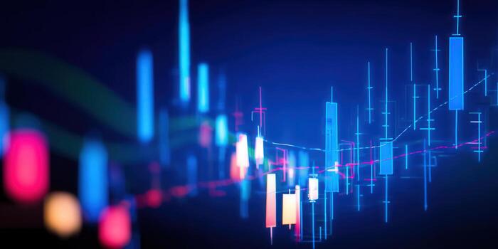 Illustrative stock market graph with blue and red visual cues, representing financial growth and investment photo