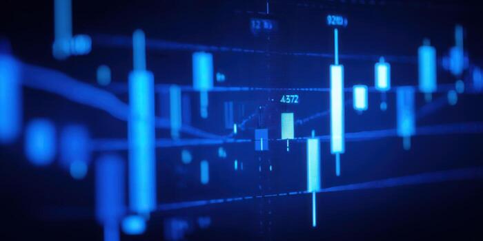 Glowing blue stock market chart, ideal for illustrating financial concepts and investment strategies. photo