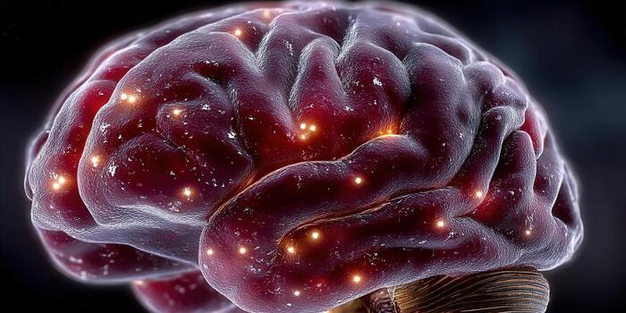 Detailed 3D render of the human brain, illustrating neural activity and cognition. photo