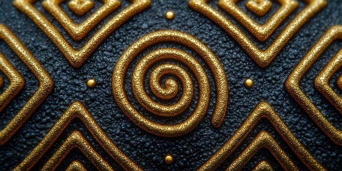 Intricate golden spiral and geometric patterns against a textured dark background. photo
