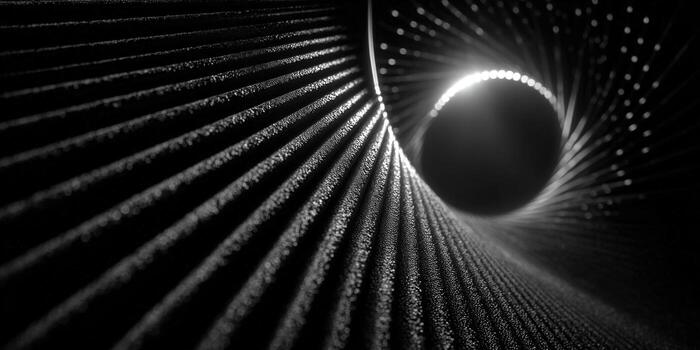 A striking monochrome spiral design with lines and shadows creating depth and contrast. photo