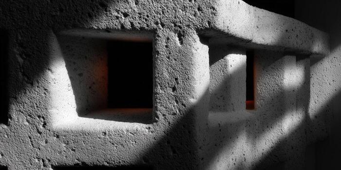 Concrete architecture with shadows and light, creating an abstract design. photo