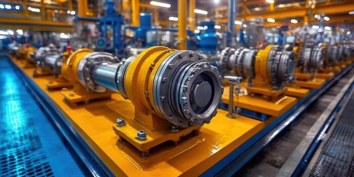 Detailed view of industrial machinery, showcasing manufacturing processes and intricate engineering. photo