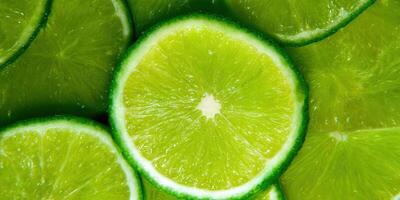 recién rebanado verde limas, un vibrante y sano tropical fruta. foto