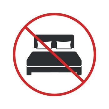 No Rest Zone A Bed Icon with a Prohibition Symbol Indicating a Place Where Sleep is Not Allowed vector