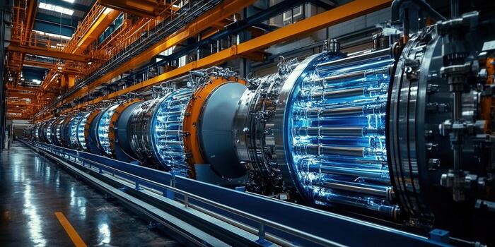 An industrial machine in a manufacturing plant, showcasing advanced technology and engineering. photo