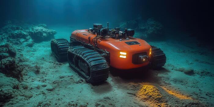 An underwater robot navigates the ocean floor for exploration and discovery. photo