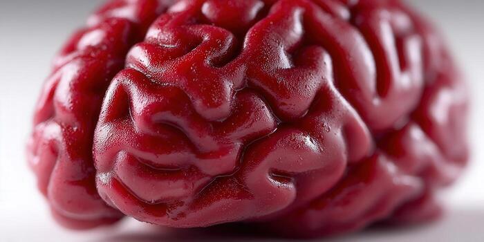 A striking image of a vibrant red human brain, perfect for educational or conceptual use. photo