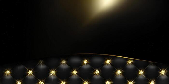 Stylish black leather background with sparkling golden embellishments and soft lighting. photo