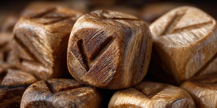 Intriguing close-up of carved wooden dice, showcasing textures and artistic craftsmanship. photo