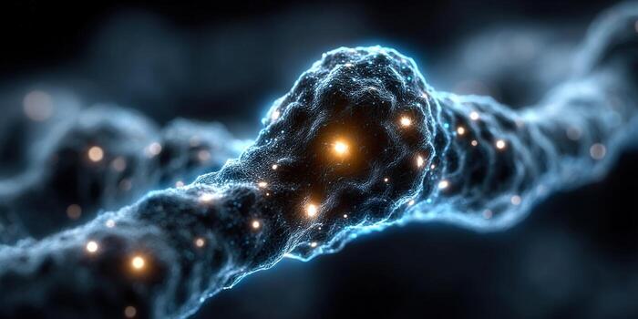 Intricate glowing cellular structure, ideal for science and technology concepts. photo