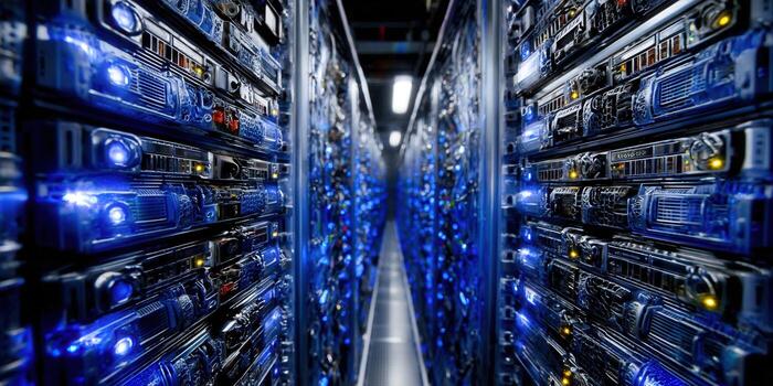 Inside a server room, showcasing modern data center technology. photo