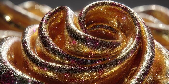 un maravilloso de cerca de un dorado, reluciente tela con un elegante, fluido diseño. foto