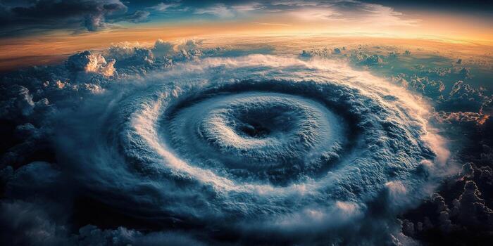 A mesmerizing aerial perspective of a powerful hurricane's eye in a dramatic cloudscape. photo