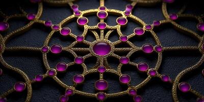 An exquisite gold filigree design adorned with radiant amethyst gemstones, perfect for luxury concepts. photo