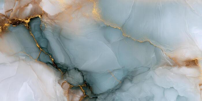 Elegant abstract design featuring a flowing texture of blue, gold, and marble-like patterns. photo