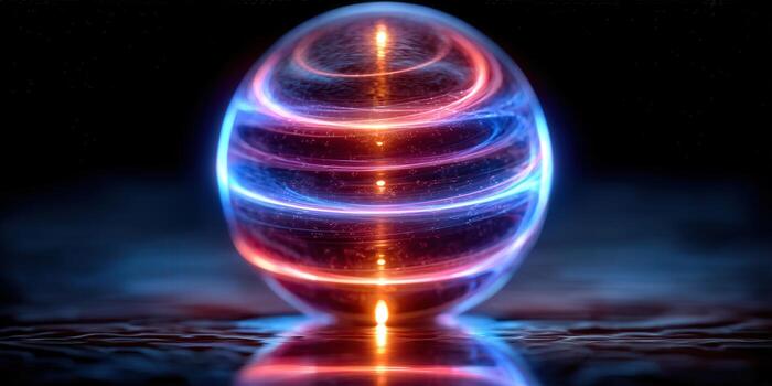 A mesmerizing abstract composition of a glowing energy sphere with bright colors. photo