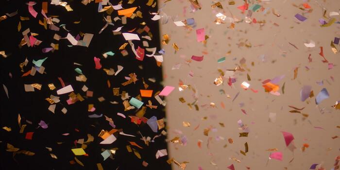 Colorful confetti falling creating a festive and joyful celebration background. photo