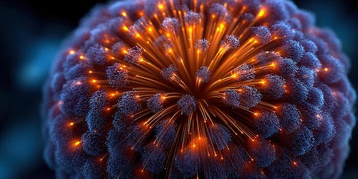 A captivating image of a glowing sphere with radiating orange light and dynamic energy. photo