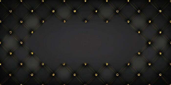 A luxurious black and gold tufted background with a diamond pattern and blank space. photo