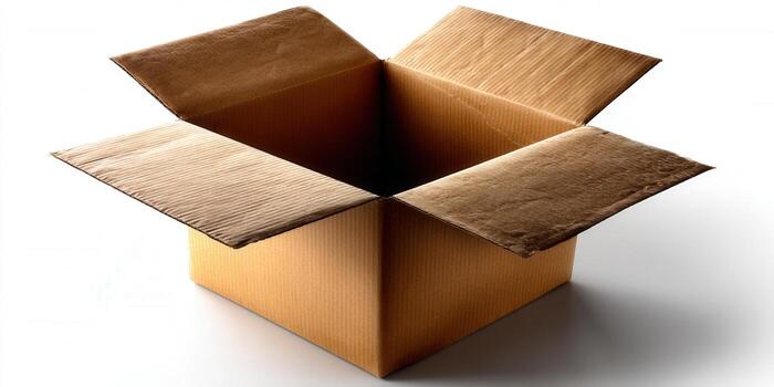 An empty cardboard box, perfect for shipping or storing goods. photo