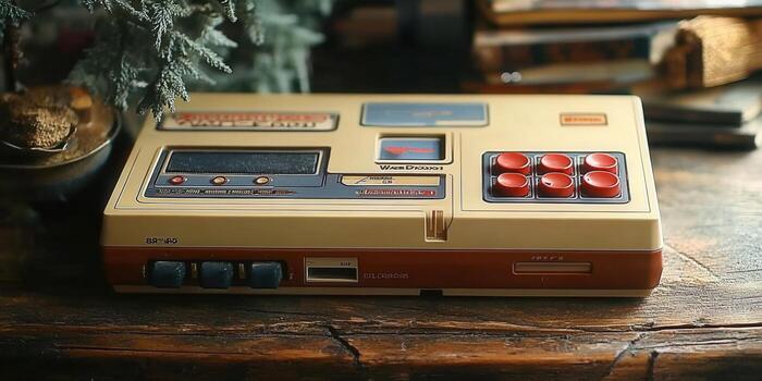 Close-up of a vintage game console, a nostalgic trip back to retro gaming photo