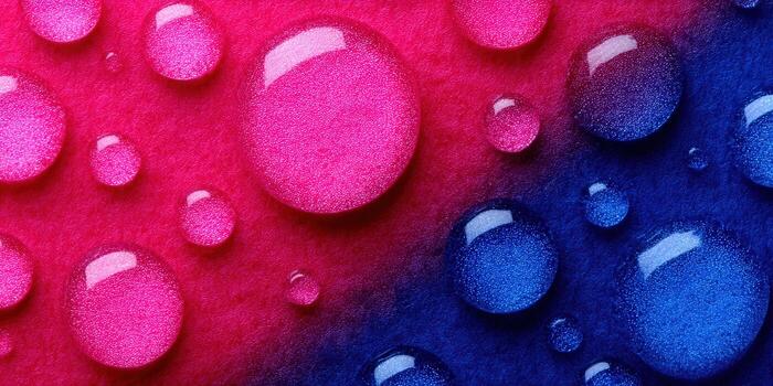 Water droplets create a stunning abstract pattern with a vibrant pink and blue gradient background. photo