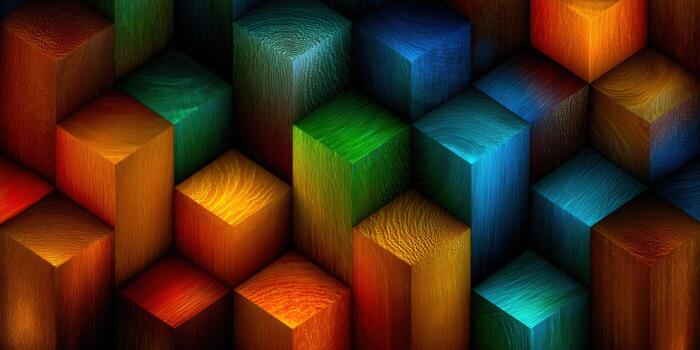 A colorful composition of textured wooden blocks, creating an eye-catching pattern. photo