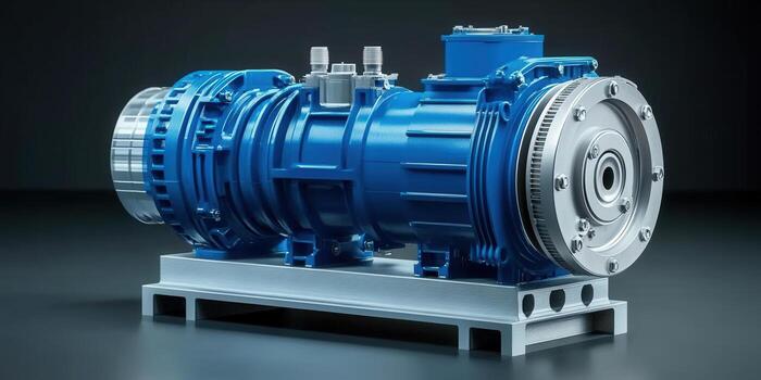 This is a close-up view of a large blue industrial machine, perfectly placed. photo