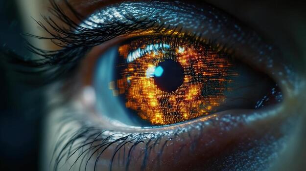 The eye of the future glows with digital circuits and a vision of technological advancement. photo