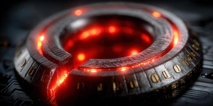 Close-up of a glowing metallic ring featuring a modern, futuristic design photo