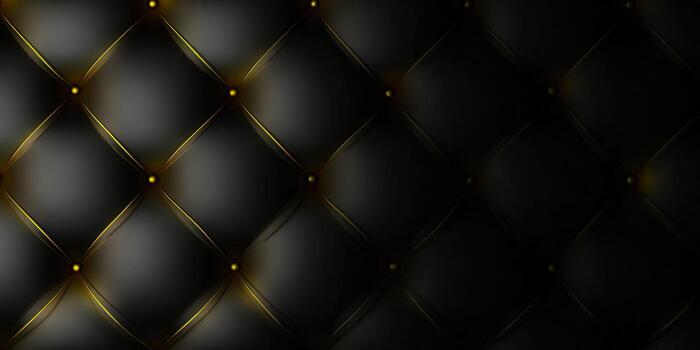 Elegant black leather texture with diamond pattern and gold stitching. photo