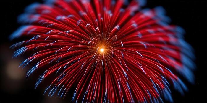Spectacular firework display with vibrant red and blue colors against a black backdrop. photo