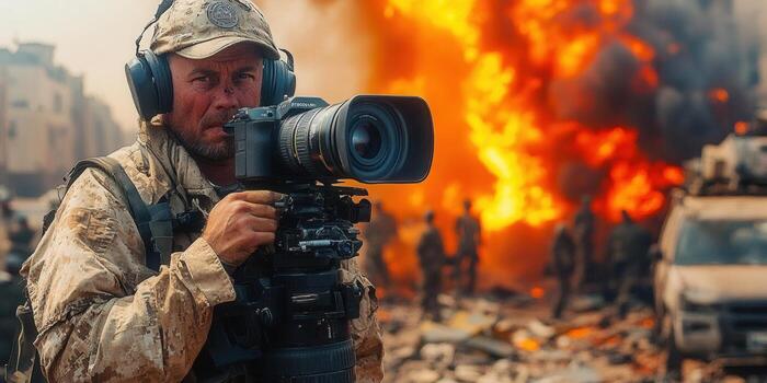 A determined war photojournalist captures the devastating impact of a major explosion in a war zone. photo