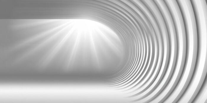 A modern abstract tunnel design with bright light creating a unique interior. photo