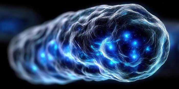 Glowing blue cell structure in a close up, perfect for scientific visuals. photo