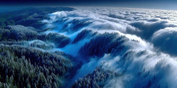 A breathtaking aerial panorama of a mountain range blanketed in clouds. photo