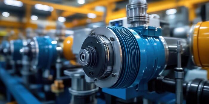 Close-up of industrial machinery, focusing on intricate mechanical components and systems. photo