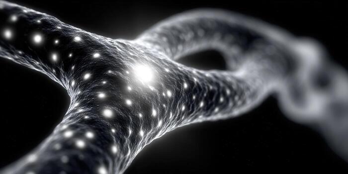 A mesmerizing abstract design of glowing, textured forms against a black backdrop. photo