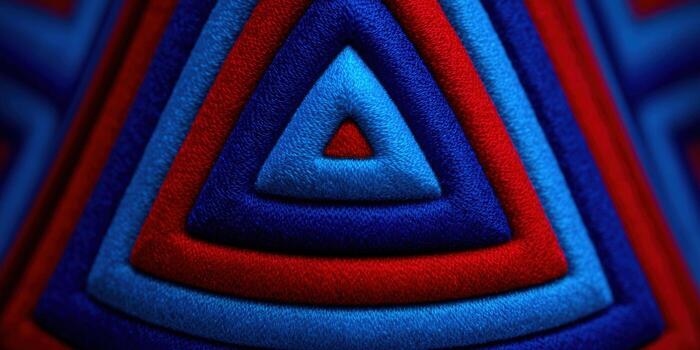 Intricate layered triangles create a mesmerizing, colorful abstract design. photo