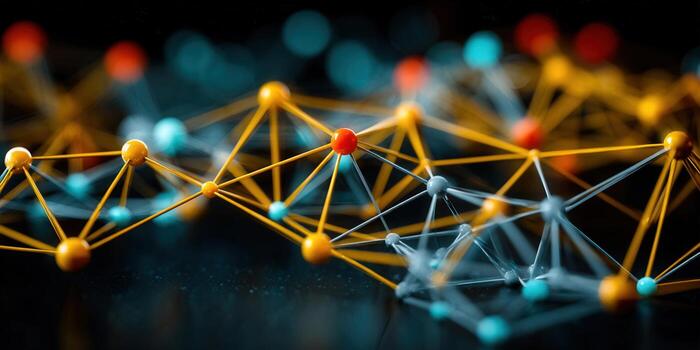 Intricate network of spheres and lines symbolizes interconnected data and systems. photo