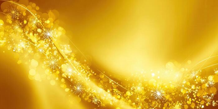 This radiant golden abstract background bursts with shimmering lights and a festive glow. photo