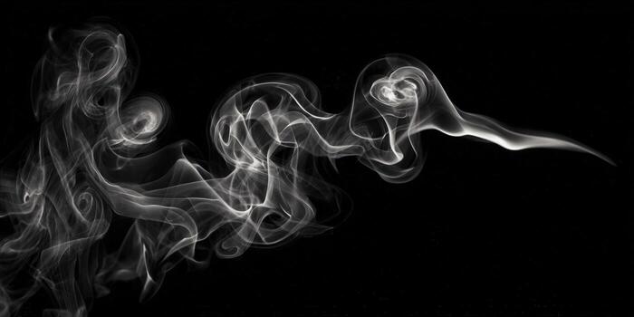 A mesmerizing display of swirling white smoke against a deep black background creates an elegant, abstract design. photo