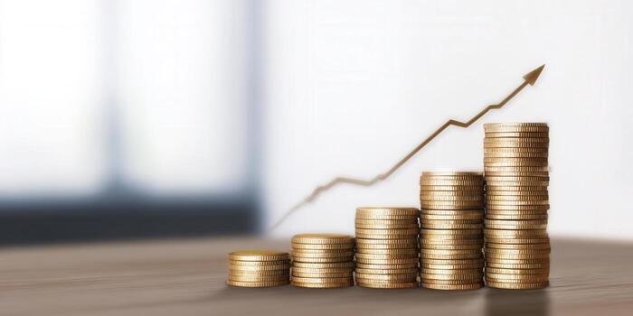 Gold coins stacked like a graph, representing financial growth and investment returns. photo