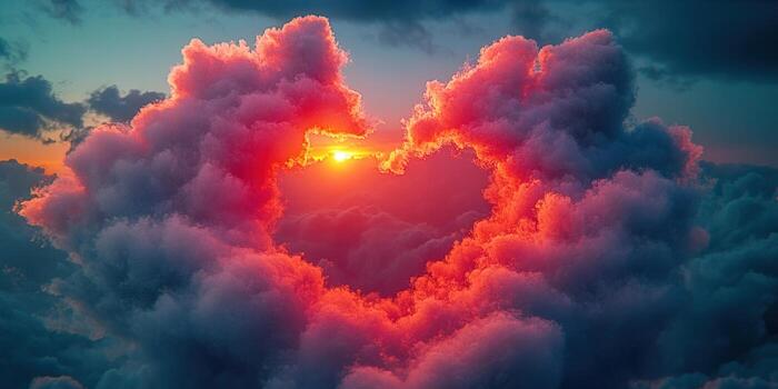 A breathtaking heart formed by clouds, illuminated by a stunning sunset. photo